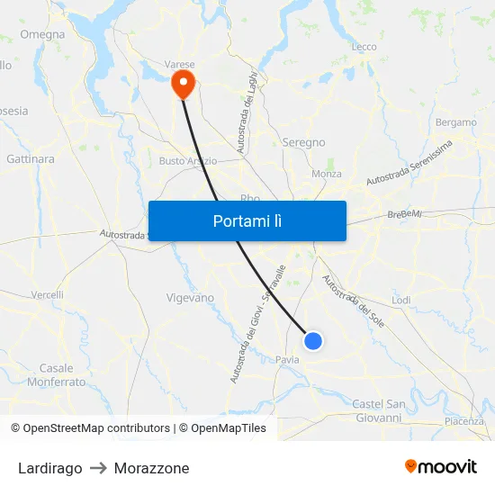 Lardirago to Morazzone map