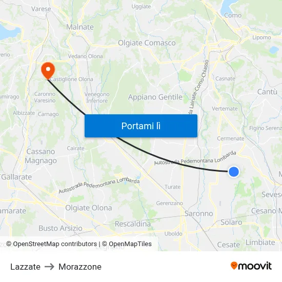 Lazzate to Morazzone map