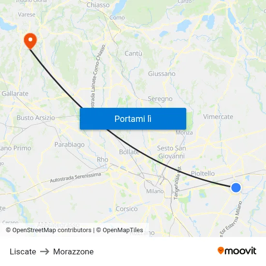 Liscate to Morazzone map