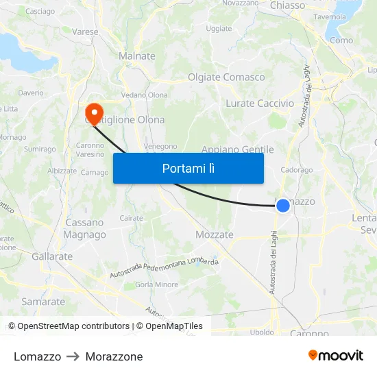 Lomazzo to Morazzone map