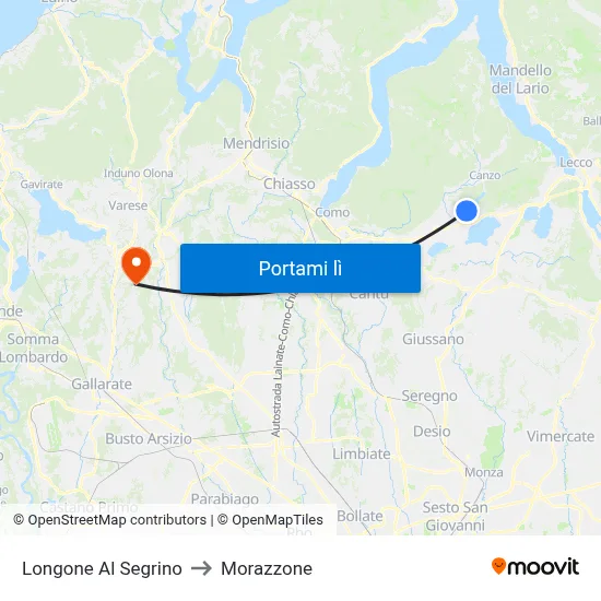 Longone Al Segrino to Morazzone map