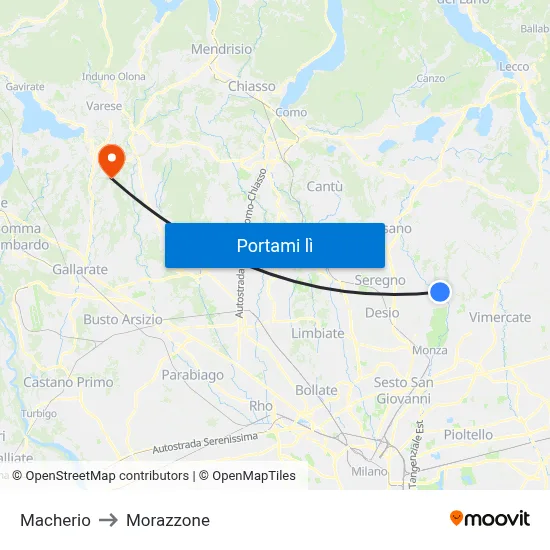 Macherio to Morazzone map