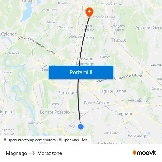 Magnago to Morazzone map