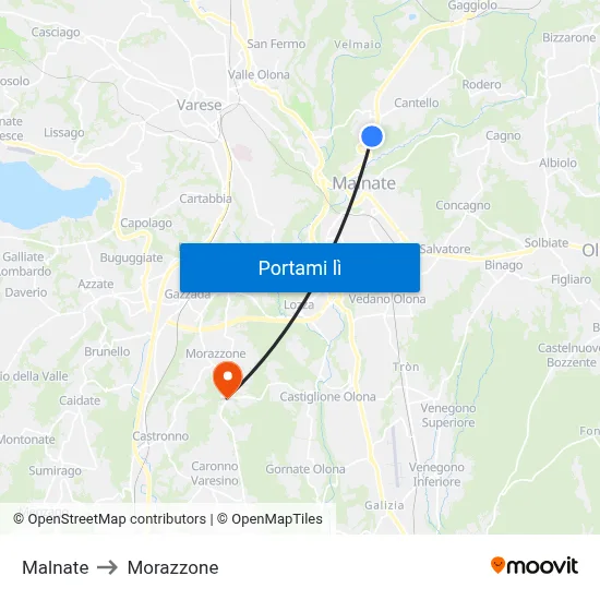Malnate to Morazzone map