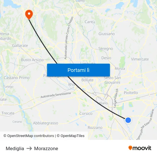 Mediglia to Morazzone map