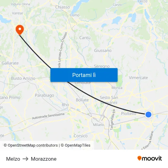 Melzo to Morazzone map