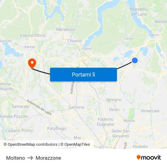 Molteno to Morazzone map