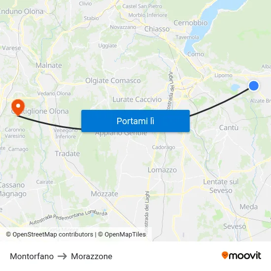 Montorfano to Morazzone map