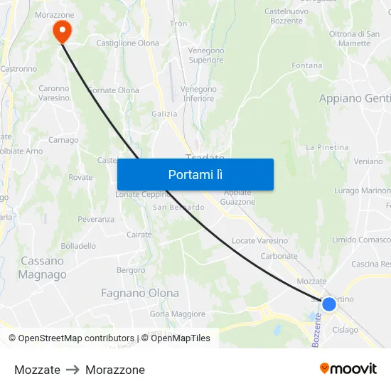 Mozzate to Morazzone map