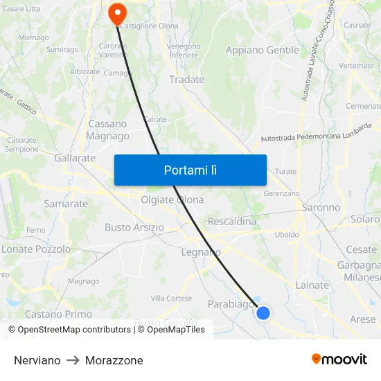 Nerviano to Morazzone map