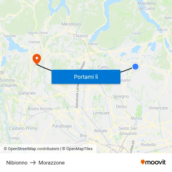 Nibionno to Morazzone map