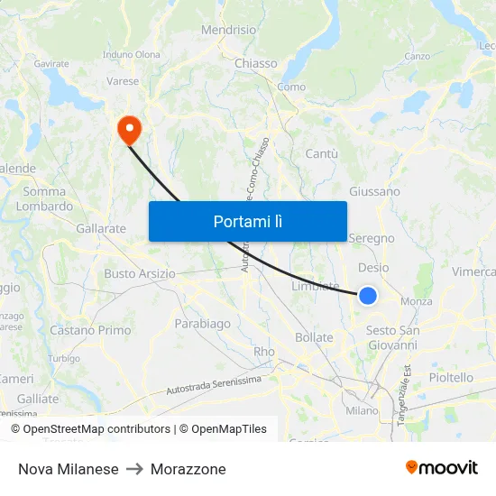 Nova Milanese to Morazzone map