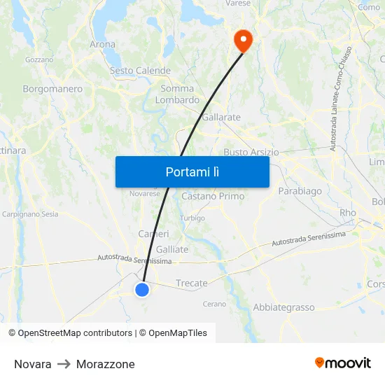 Novara to Morazzone map