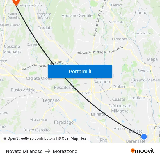 Novate Milanese to Morazzone map
