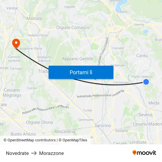 Novedrate to Morazzone map