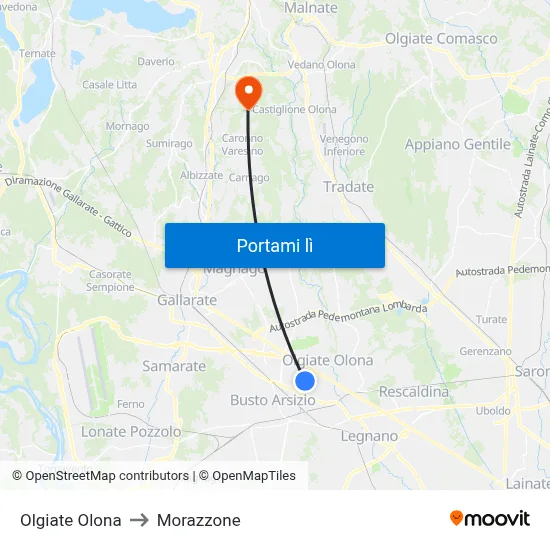 Olgiate Olona to Morazzone map