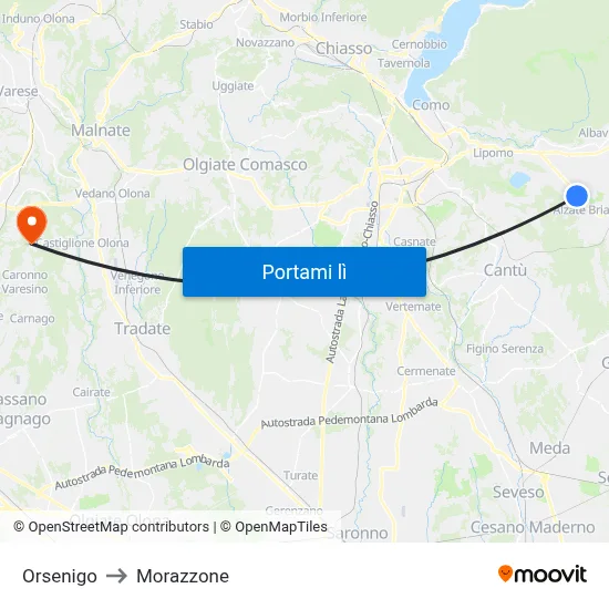 Orsenigo to Morazzone map
