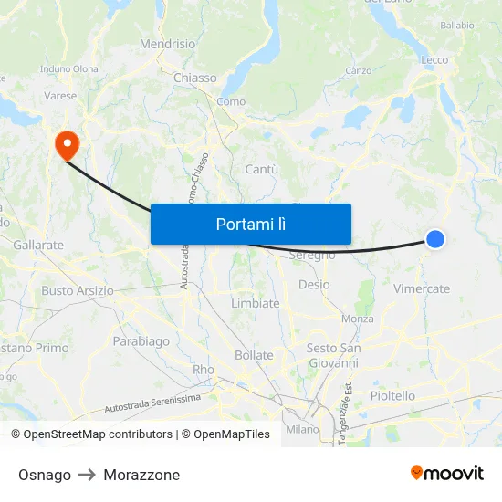 Osnago to Morazzone map