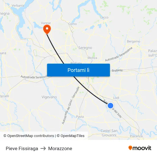 Pieve Fissiraga to Morazzone map