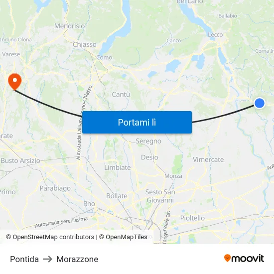 Pontida to Morazzone map