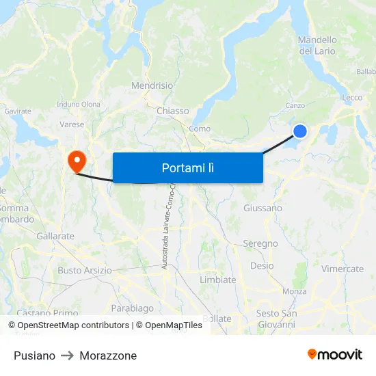 Pusiano to Morazzone map