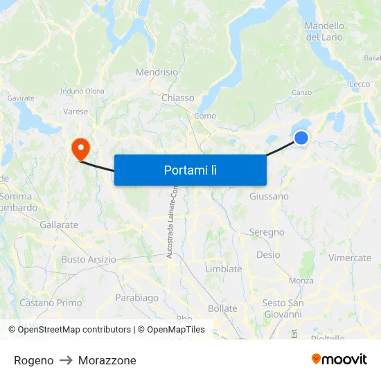 Rogeno to Morazzone map