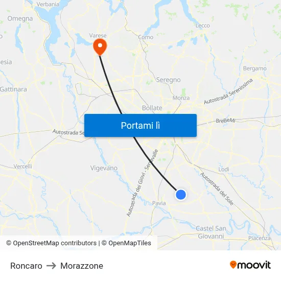 Roncaro to Morazzone map