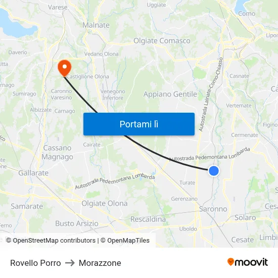 Rovello Porro to Morazzone map