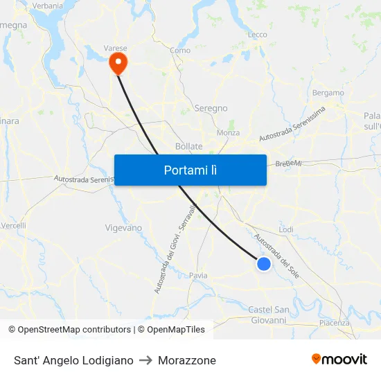 Sant' Angelo Lodigiano to Morazzone map