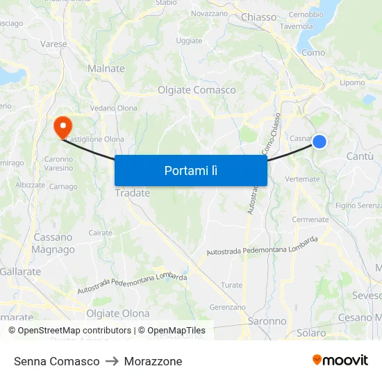 Senna Comasco to Morazzone map