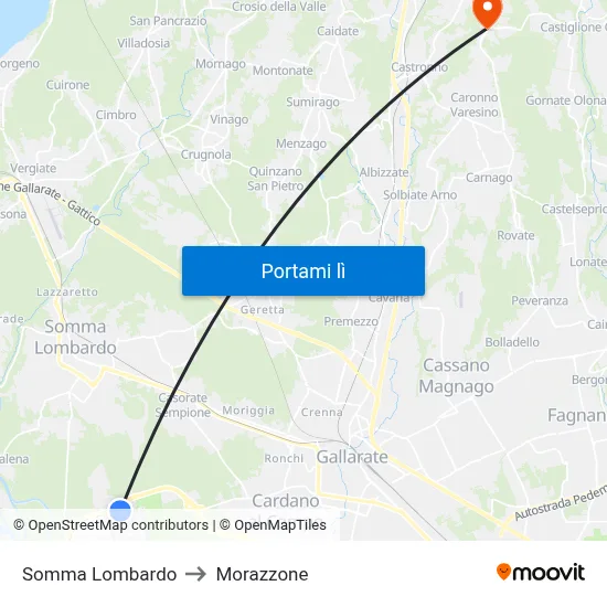Somma Lombardo to Morazzone map