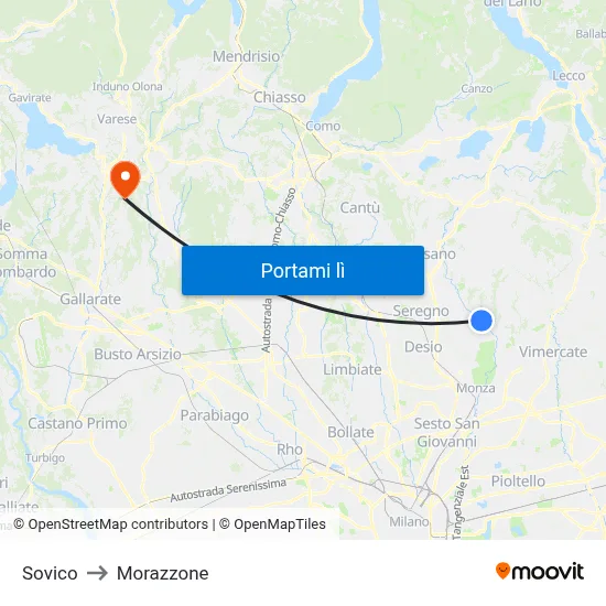 Sovico to Morazzone map