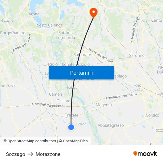 Sozzago to Morazzone map