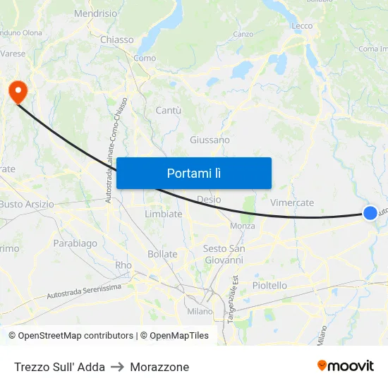 Trezzo Sull' Adda to Morazzone map