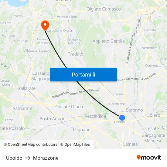 Uboldo to Morazzone map