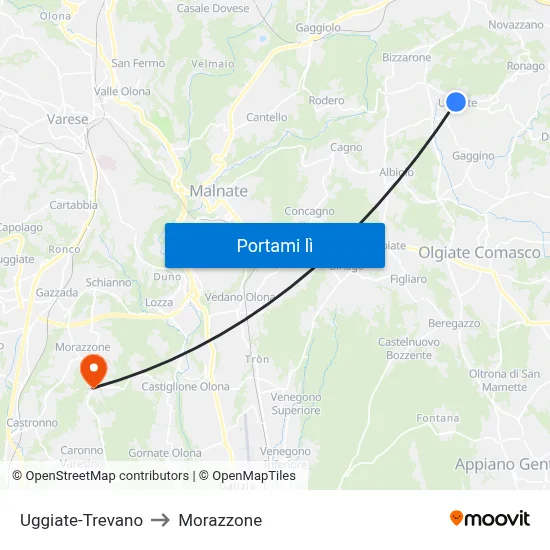 Uggiate-Trevano to Morazzone map