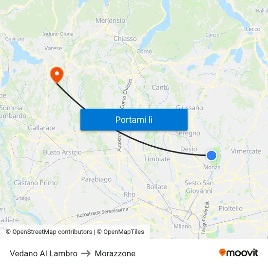 Vedano Al Lambro to Morazzone map