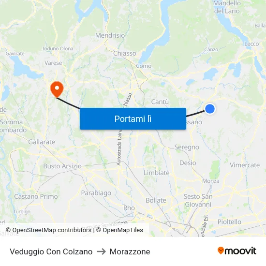 Veduggio Con Colzano to Morazzone map