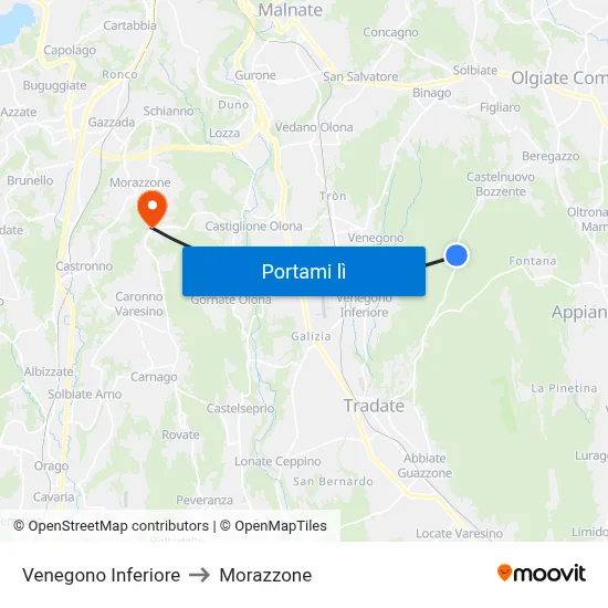 Venegono Inferiore to Morazzone map