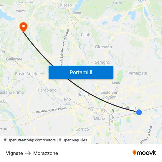 Vignate to Morazzone map