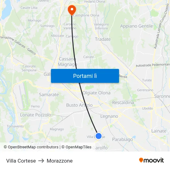 Villa Cortese to Morazzone map