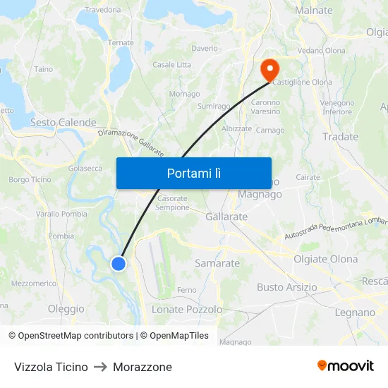 Vizzola Ticino to Morazzone map