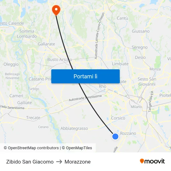 Zibido San Giacomo to Morazzone map