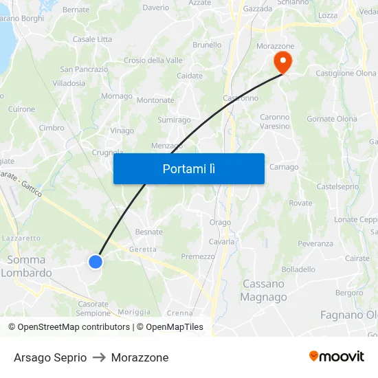 Arsago Seprio to Morazzone map