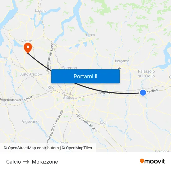 Calcio to Morazzone map