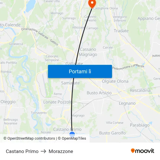 Castano Primo to Morazzone map