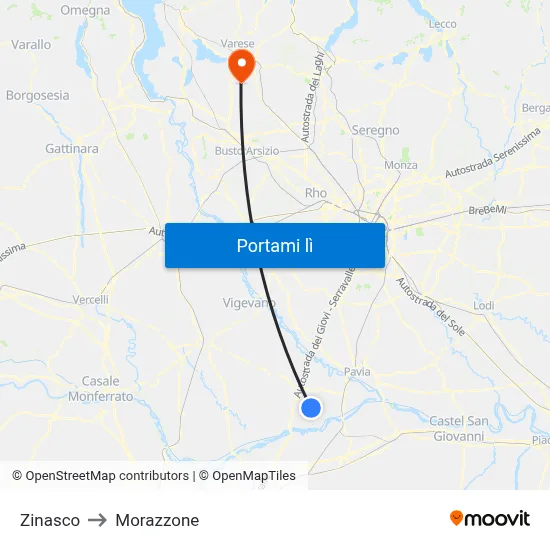 Zinasco to Morazzone map