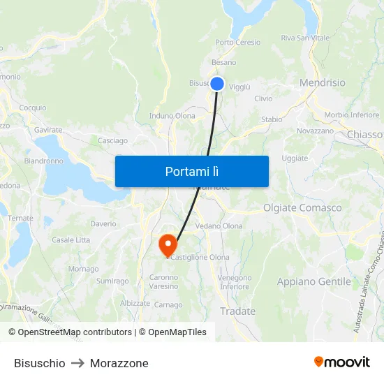 Bisuschio to Morazzone map