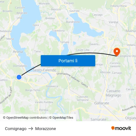 Comignago to Morazzone map