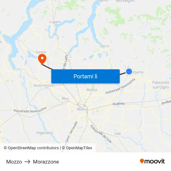 Mozzo to Morazzone map